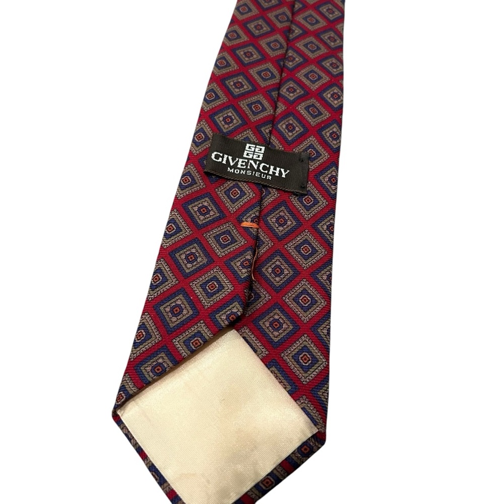 Givenchy Monsieur Vintage Wool Tie – Geometric Red‎ & Blue Pattern